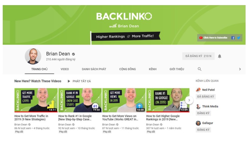 SEO: kênh youtube của Brian Deam
